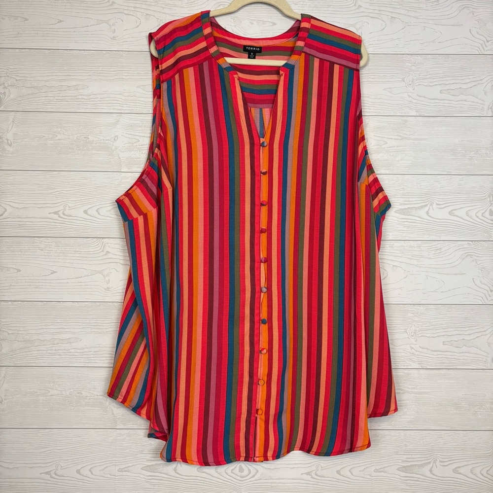Torrid Stripe Button Down Sleeveless Tank Top Blouse Size 6X
